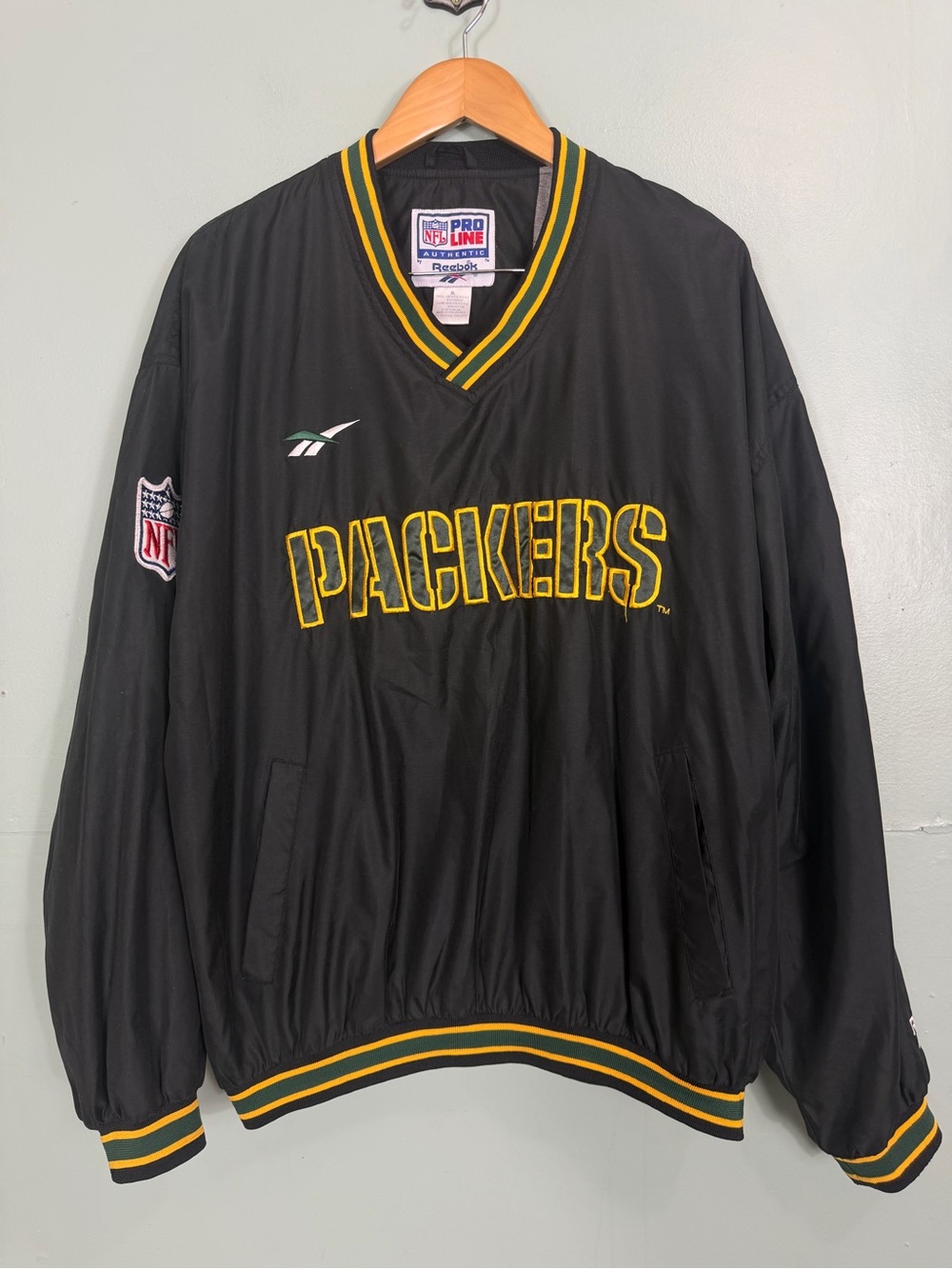 Vintage Reebok Pro Line NFL Windbreaker Green Bay Packers Pullover Varsity XL